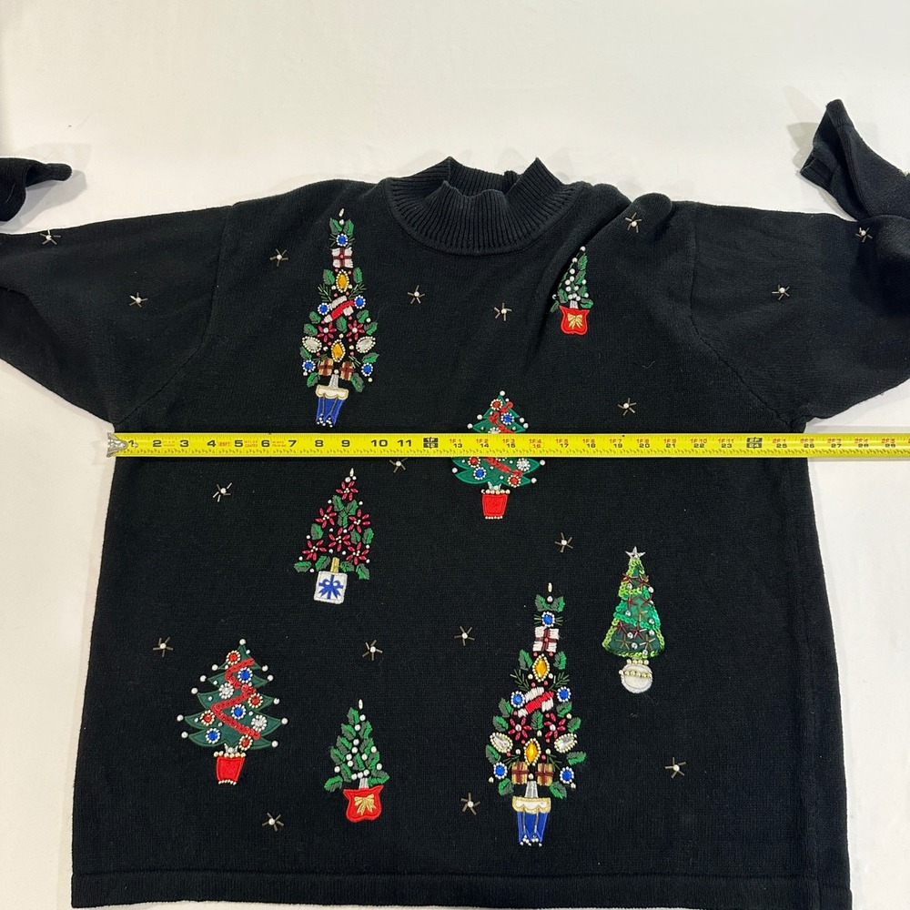 Victoria Jones Christmas Tree‎ Sweater Womens 2X Black Beaded | Kitschy Holiday - Picture 4 of 5